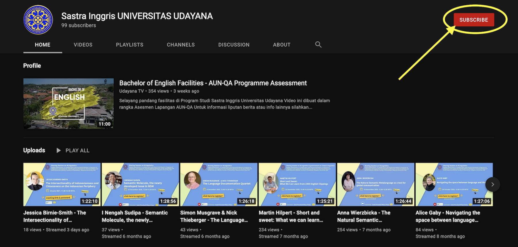 YouTube Channel Sastra Inggris Unud